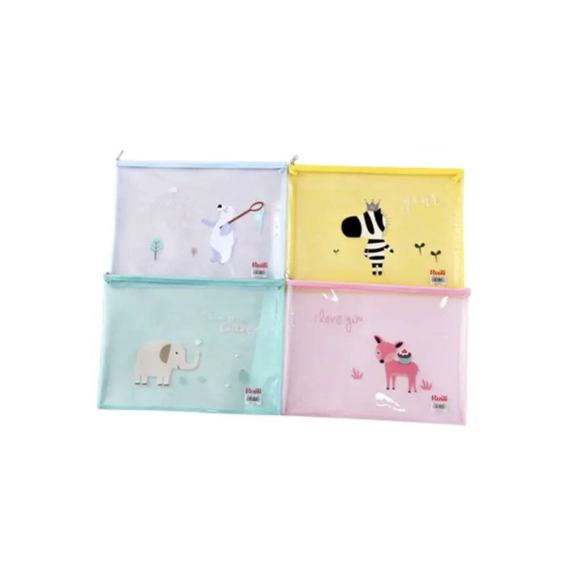 2024 Colorful Large Capacity Cute Animal Print Custom PVC Transparent Clear Zipper Lock A4 Pencil Pen Pouch Bag for Student