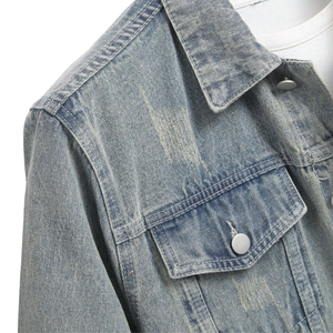 Mens Winter <b>Light</b> Blue Washed Denim Jacket 100 Cotton Button Front Long Sleeve Casual Trucker Regular Fit Streetwear Outerwear - Product Image 3
