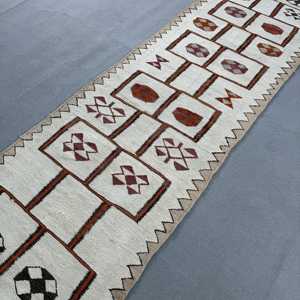 Vintage <b>Rug</b>, <b>Runner</b> 3.2x11.2 ft Turkish <b>Rug</b>, White Brown Solid Wool <b>Rug</b> - Product Image 2