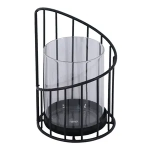 <b>Black</b> Round Iron Metal Cylindrical Hurricane <b>Candle</b> <b>Pillar</b> for Elegant Party Wedding Table Decoration Wholesale Bulk Purchase - Product Image 6