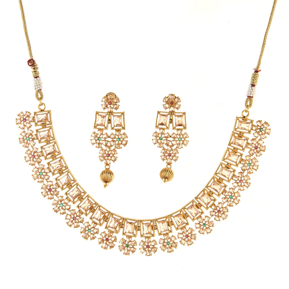 Buy Online Export Quality Of Antique Bollywood Style Classic Necklace Set With Gold Plating 213956