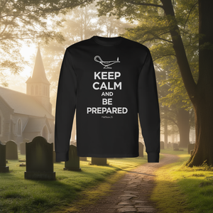 T-shirt à manches longues inspiré de la parabole biblique Matthieu 25 : « Restez calme et soyez préparé », idéal pour une utilisation promotionnelle - Product Image 3