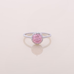 Bague de fiançailles en argent sterling 925 massif avec halo de diamants roses ronds de 1,04 ct cultivés en laboratoire - Product Image 1