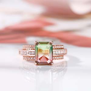 Jeulia One-Of-A-Kind <b>Emerald</b> Cut Rose Gold Plated Sterling <b>Silver</b> Watermelon <b>Ring</b> - Product Image 5