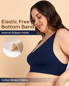 Soutien-gorge non rembourré grande taille Tweens Invisi-Fit (TW-SB-915) Style uni de tous les jours en tissu de coton bleu marine sans fil de soutien - Product Image 2