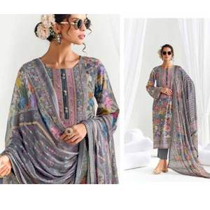 ผ้ามัสลินพิมพ์ลายดิจิทัลซาลวาร์คามีซ kinari gotta ทำงานประดิษฐ์ด้วยผ้านุ่มมาเซลลีนปาร์ตี้ที่สง่างามแบบโมเดิร์น - Product Image 6