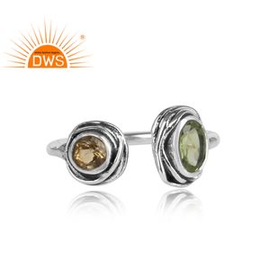 Anillos de Plata de Ley 925 con diseño de piedra múltiple, citrino Natural y piedras preciosas de Peridoto, joyería personalizada para mujer, regalo para ella - Product Image 3