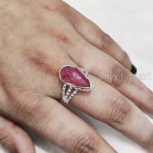 Bijoux en pierre brute Bague pour femme Pierre précieuse rubis brut naturel Pierre de naissance juillet Bande à pois Bijoux faits à la main Bague en argent sterling 925 - Product Image 2