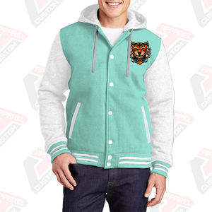 Men's Stylish Warm Varsity Jacket with Hood 100% Cotton Fleece Embroidered Technics Digital Printed Plain Dyed for Winter - Product Image 2