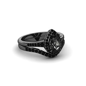 Bague de fiançailles en argent Sterling Moissanite noire en forme de poire ensemble de bagues de mariage femmes bague de promesse Antique et bijoux personnalisés - Product Image 4