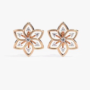 Pendientes de Oro Amarillo de 18K con Moissanita y Diamantes, Diseño Floral Delicado y Brillante para Uso Diario, Certificados, Ideales para Cumpleaños, Alta Demanda - Product Image 5