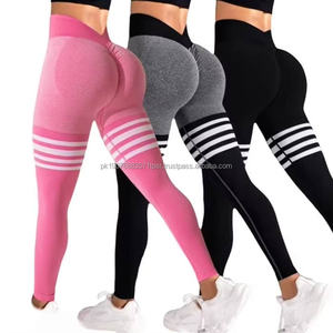 Nouveaux Leggings Femme à Rayures, Taille en V, Sans Couture, Amincissants, pour la Gym, l'Entraînement, la Course, le Yoga et le Fitness, avec Effet Push-Up, en Tricot Tendance - Product Image 1