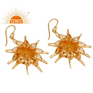 Best Quality Sterling Silver Gold Plated Natural <b>Citrine</b> Gemstone Floral Design Dangle <b>Earring</b> Demi Fine Jewelry Manufacturer - Product Image 2
