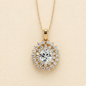 Collier pendentif Halo Sunburst en or pur 14 carats avec diamant ovale cultivé en laboratoire, bijoux fins pour femmes, cadeau d'anniversaire - Product Image 1