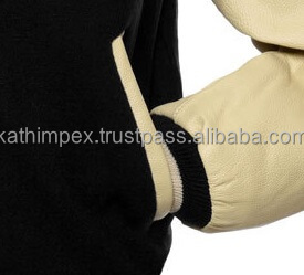 Veste universitaire personnalisée unisexe noir pour crème corps en laine manches en cuir fermeture à bouton-pression stock prêt pour - Product Image 4