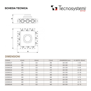 Sistema de Distribución de Plenum para Sistemas HVAC VMC Industrial Tecnosystemi 90 con Salidas de 75 y 90 mm de Diámetro, Calibración Completa y Amortiguador Integrado - Product Image 2