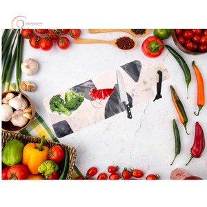 Utensilios de cocina de estilo clásico Tablero de carnicero de mármol Blanco Color personalizado Bloque de cortar Mango cómodo Suministro de cocina moderno - Product Image 6