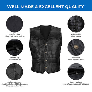 Chaleco informal profesional de invierno para hombre, grueso, cómodo, transpirable, de cuero, con cuello en V y botones, colores personalizados e impresión de logotipo - Product Image 3