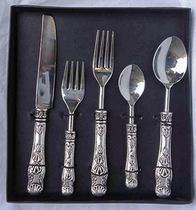 Juegos de cubiertos de metal con diseño de mano en relieve Cubiertos de comida ecológicos Vajilla - Product Image 4