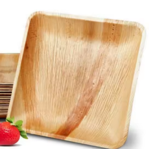 Platos cuadrados compostables biodegradables Madera desechable Alternativa al bambú Resistente a la grasa con patrón de plantas - Product Image 1