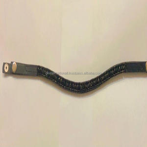 Bande de front de cheval en cuir de qualité supérieure noire de forme incurvée en tailles d'épi complètes avec 3 rangées de grands cristaux noirs ronds bande de front de bling - Product Image 2