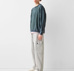 Men's Oversized <b>Crew</b> <b>Neck</b> <b>Sweatshirt</b> Solid Color Washed 100% Cotton Fleece Eco-Friendly Casual Pullover Winter Fit - Product Image 5