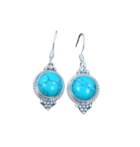 Pendientes de piedras preciosas turquesas de Plata de Ley 925 de tendencia, joyería hecha a mano, pendientes de estilo bohemio de plata, joyería para regalo de mujer - Product Image 1