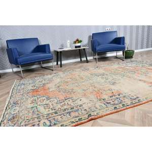 Alfombra Vintage Grande de 5.3x8.9 pies, Alfombra Turca Azul Sólido - Product Image 2