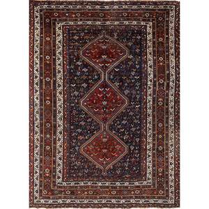 Alfombra de Lana Azul Anudada a Mano Aalam Paem-85, Rectangular 9x12, con Diseño de Medallón Tipo Rompecabezas, para Pasillo, Entrada y Sala de Estar - Product Image 1