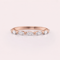 Bague de mariage en diamant de laboratoire de forme marquise certifiée IGI, or jaune/rose et or blanc 14 carats, demi-éternité