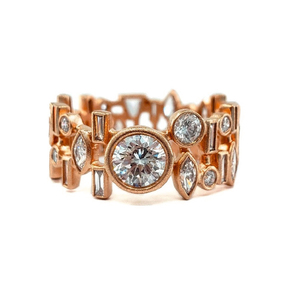 Bague de fiançailles, d'anniversaire ou d'éternité large vintage pour femme en or rose massif 18 carats de haute qualité, sertie de 45 diamants véritables de 1,49 carat - Product Image 1