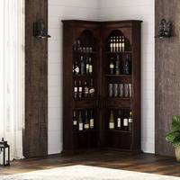 Meuble en bois de Java, style rustique antique, en teck massif, bar à vin d'angle, tiroirs en acier inoxydable, étagères multiples, rangement pour spiritueux