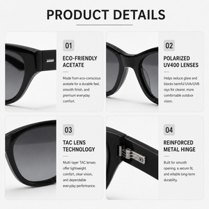 Sustainable 2026 Trending Luxury Retro Vintage Eco Friendly Bio-Acetate Frame <strong>TAC</strong> UV400 Protection Cat Eye Polarized Sunglasses - Product Image 5