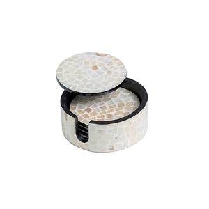 Posavasos de nácar con soporte Posavasos de servicio con incrustaciones de hueso brillante Posavasos de servicio con Incrustaciones de nácar hechos a mano - Product Image 1