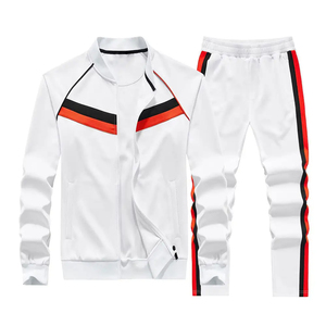 Ropa deportiva ligera y transpirable para gimnasio, chaqueta con cremallera y logotipo personalizado, conjunto de entrenamiento a rayas, chándal sostenible para correr para hombre - Product Image 4