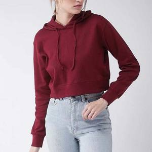 Sudadera con Capucha Corta para Mujer, Estilo Urbano, de Primera Calidad, Oversize, Color Sólido, Ecológica, Transpirable, de Felpa de Algodón - Product Image 1