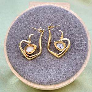 Boucles d'oreilles pendantes en forme de poire en opale dendrite naturelle, plaquées or 18 carats, en laiton, bijoux de mode pour femmes, accessoires en gros - Product Image 6