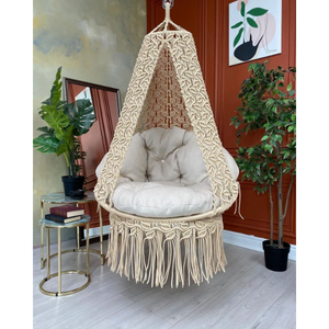 Silla Colgante de Macramé de Lujo para Exteriores, Hamaca de Algodón con Estructura Metálica para Jardín o Patio - Product Image 1