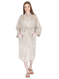 Floral Print Cotton Kimono Robes for Women Long Bathrobe <b>Wrap</b> Dressing Gown Swim Wear Free Size Spa Bath Wholesale Supply <b>Beach</b> - Product Image 5