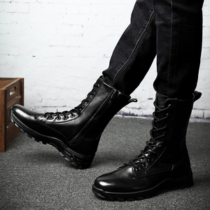 Botas Olunpo Martin para hombre, botas altas de cuero británico, además de botas de algodón de terciopelo, botas de trabajo de cuero genuino para motocicleta - Product Image 3