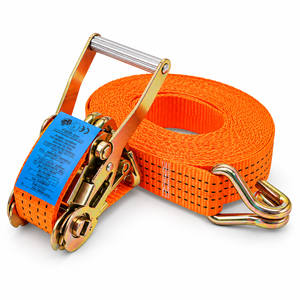 Correa de Amarre con Trinquete de 50 mm y 5000 kg, Amarilla, de Poliéster, con Ganchos en J de Acero para Camiones, Remolques, Sujeción de Carga y Restricción de Carga - Product Image 1