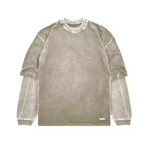 Camiseta de Algodón 100% para Hombre, Estilo Urbano, Corte Regular, Manga Corta, Lavado Ácido, con Doble Capa de Patchwork, Nuevo Diseño - Product Image 1