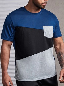 Camiseta de manga corta con cuello redondo y bloque de color para hombre a precio barato, camisetas personalizadas con estampado personalizado - Product Image 3