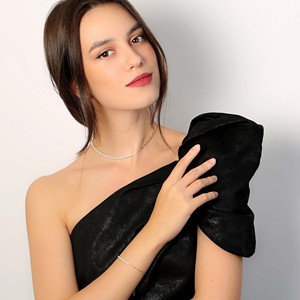 Handmade Turkish 925 Sterling <b>Silver</b> Zircon <b>Choker</b> Necklace with Half Tennis Half Link Chain Trendy Wedding Gift Jewelry - Product Image 2