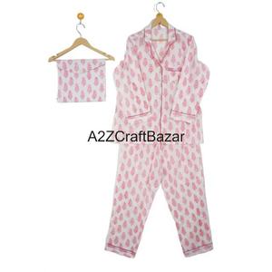 Wholesale Of 100% Cotton PJ Set Block Printed Floral <b>Pajama</b> Top and Bottom <b>Summer</b> Night Wear Ankle-Length Sleepwear <b>For</b> <b>Womens</b> - Product Image 5