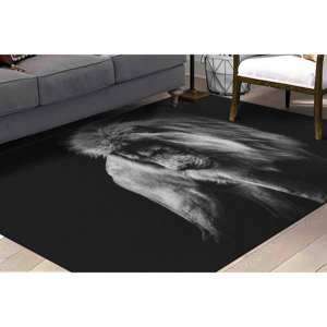 Tapis portrait de lion africain : Tapis d'appoint animalier noir, Tapis imprimé, Tapis en chenille - Product Image 2