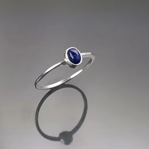 Bague minimaliste en argent sterling 925 pour femme, délicate, empilable, ovale 8x6mm, pierre naturelle lapis-lazuli, bijoux fins faits à la main, cadeau - Product Image 1