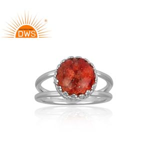 Superventas plata de ley fina esponja Natural Coral piedra preciosa anillo de doble pila joyería personalizada para mujer regalo para ella - Product Image 4