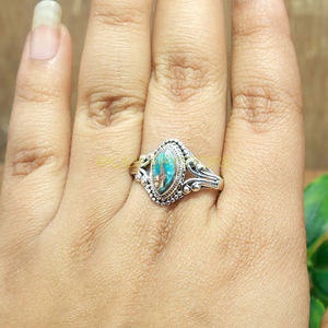 Bague en turquoise cuivre bleu, bague en argent sterling 925, bague unique faite à la main, bague statement, bague en pierres précieuses, bijoux en turquoise, cadeau - Product Image 6