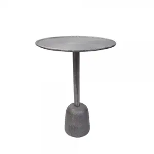 Traditional Design Coffee Table Silver Antique Round Shape Top Hammered Base Aluminum Metal Home Hotel Decorative Furniture